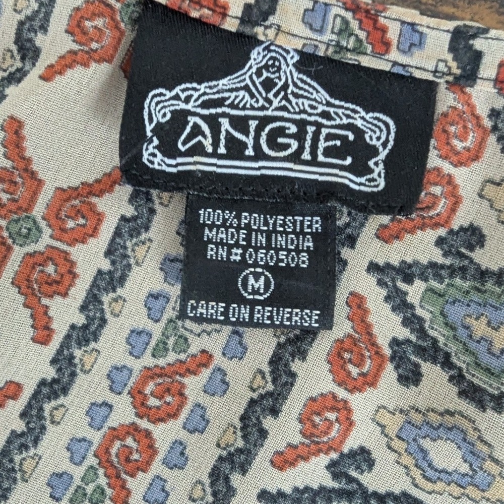 Angie Kimono Multicolor Geometric Tribal Print Open Front Sz M Boho Festival - Picture 7 of 7